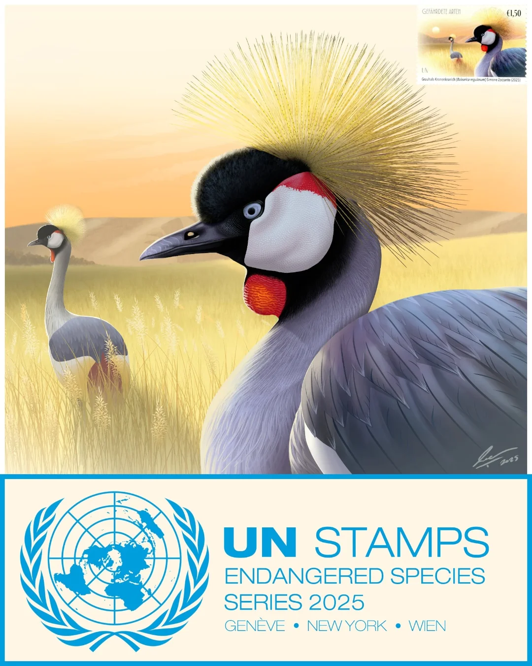 UN Stamps 2025 - Simone Zoccante - Balearica regulorum (1)