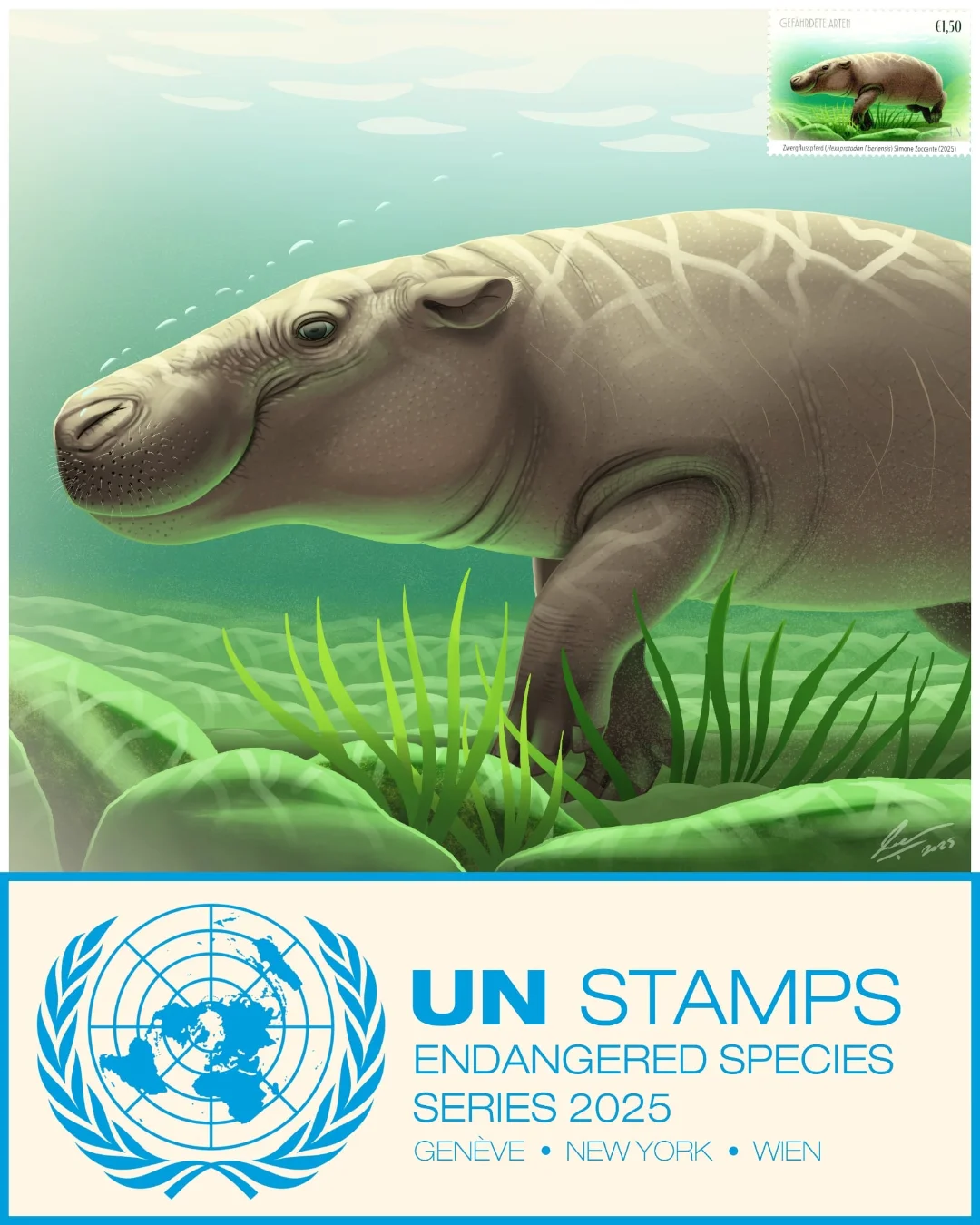 UN Stamps 2025 - Simone Zoccante Hexaprotodon (1)